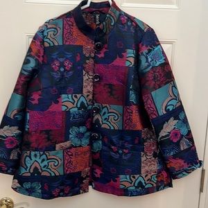 Berek Floral Tapestry Patchwork Blazer Jacket Beaded Buttons.  XL